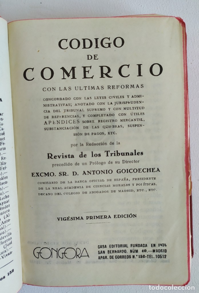 Libros de segunda mano: C&oacute;digo de Comercio. Revista de los tribunales. 21 Edici&oacute;n. - Foto 2