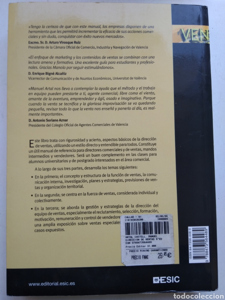 Libros de segunda mano: DIRECCI&Oacute;N DE VENTAS/MANUEL ARTAL CASTELLS - Foto 3