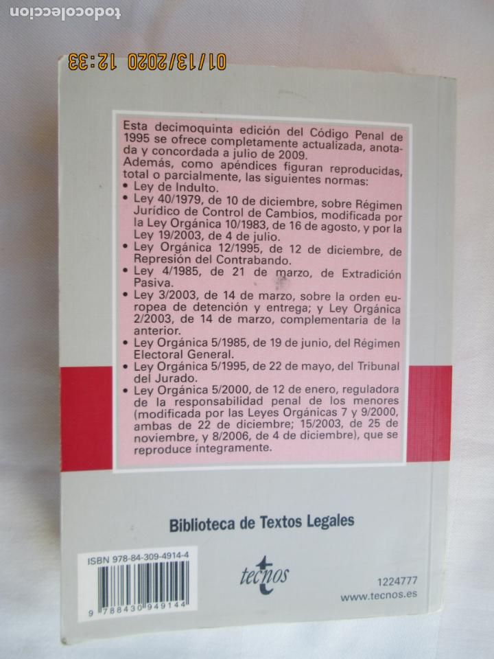 Libros de segunda mano: C&Oacute;DIGO PENAL - 15&ordf; EDICI&Oacute;N - TECNOS 2009. - Foto 2