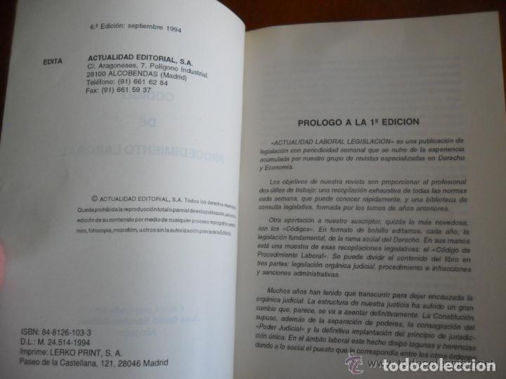 Libros de segunda mano: C&Oacute;DIGO DE PROCEDIMIENTO LABORAL 6&ordf; EDICI&Oacute;N 1994 - Foto 4