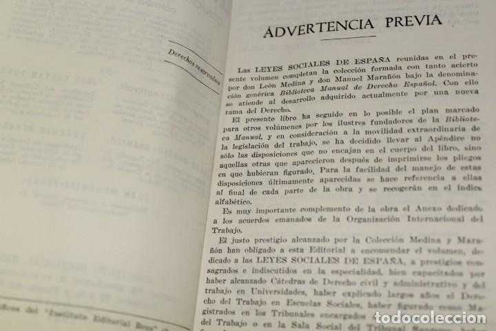 Libros de segunda mano: LIBRO LEYES SOCIALES DE ESPAÑA, INSTITUTO EDITORIAL REUS DE BIBLIOTECA MEDINA Y MARAÑÓN 1951 - Foto 6 - 212395711