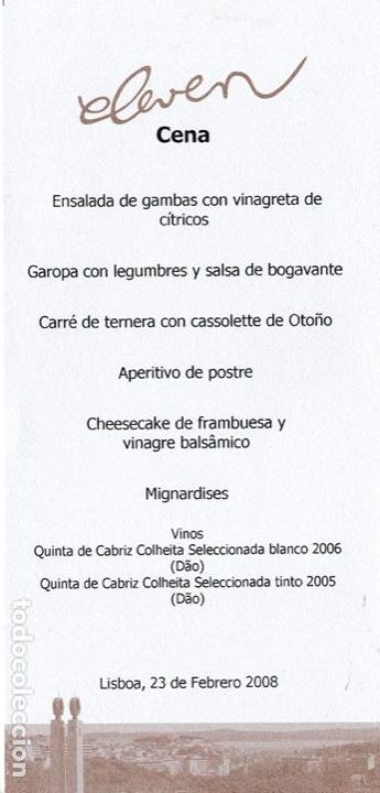 Libri di seconda mano: Men&uacute; cena de empresa privada en restaurante ELEVEN de Lisboa- 2008