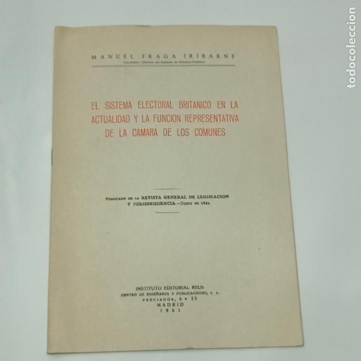 Gebrauchte B&uuml;cher: 1961 SISTEMA ELECTORAL BRITANICO EN LA ACTUALIDAD Y LA FUNCION REPRESENTATIVA DE LA CAMARA DE comune