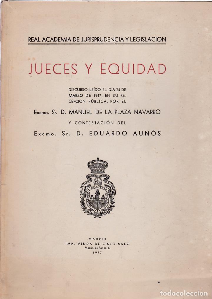 Livres d'occasion: Jueces y equidad / Manuel de la Plaza Navarro -- 1947
