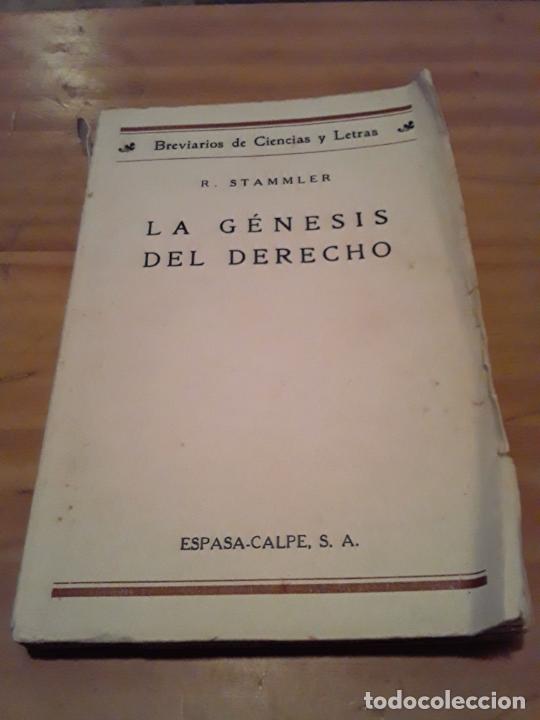 Libri di seconda mano: LA GENESIS DEL DERECHO.R.STAMMLER.ESPASA-CALPE.1936.142 PAG.