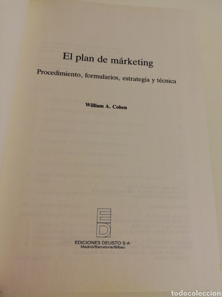 Libros de segunda mano: EL PLAN DE MARKETING (WILLIAM A. COHEN) DEUSTO - Foto 2