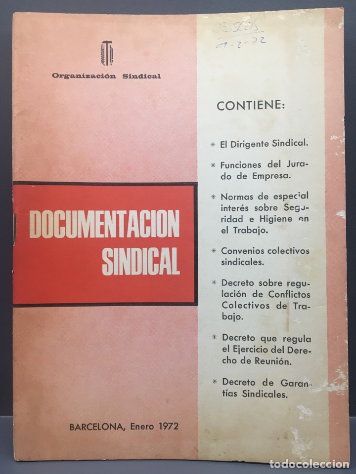 Second hand books: Documentaci&oacute;n Sindical. Organizaci&oacute;n Sindical. 1972