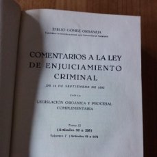 Libros de segunda mano: COMENTARIOS A LA LEY DE ENJUICIAMIENTO CRIMINAL.1951?. TOMO II. BOSCH.BARCELONA.