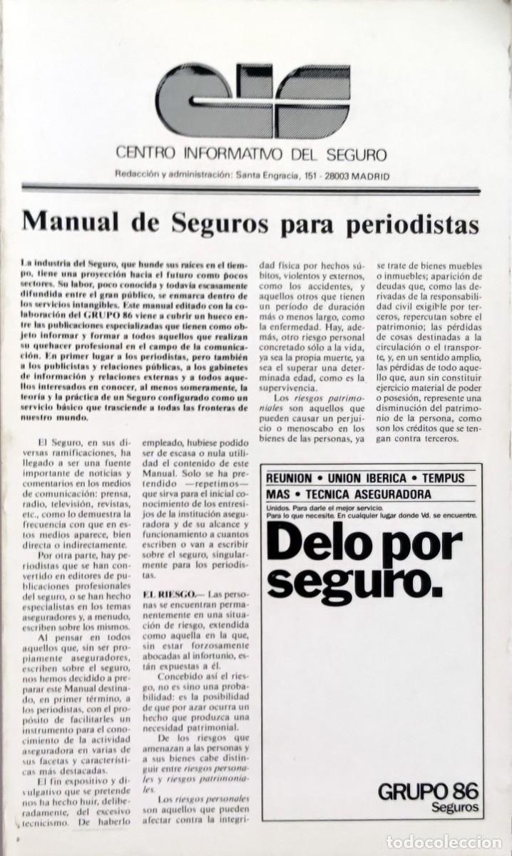 Libros de segunda mano: MANUAL DE SEGUROS PARA PERIODISTAS. MADRID : CENTRO INFORMATIVO DEL SEGURO, 1987.