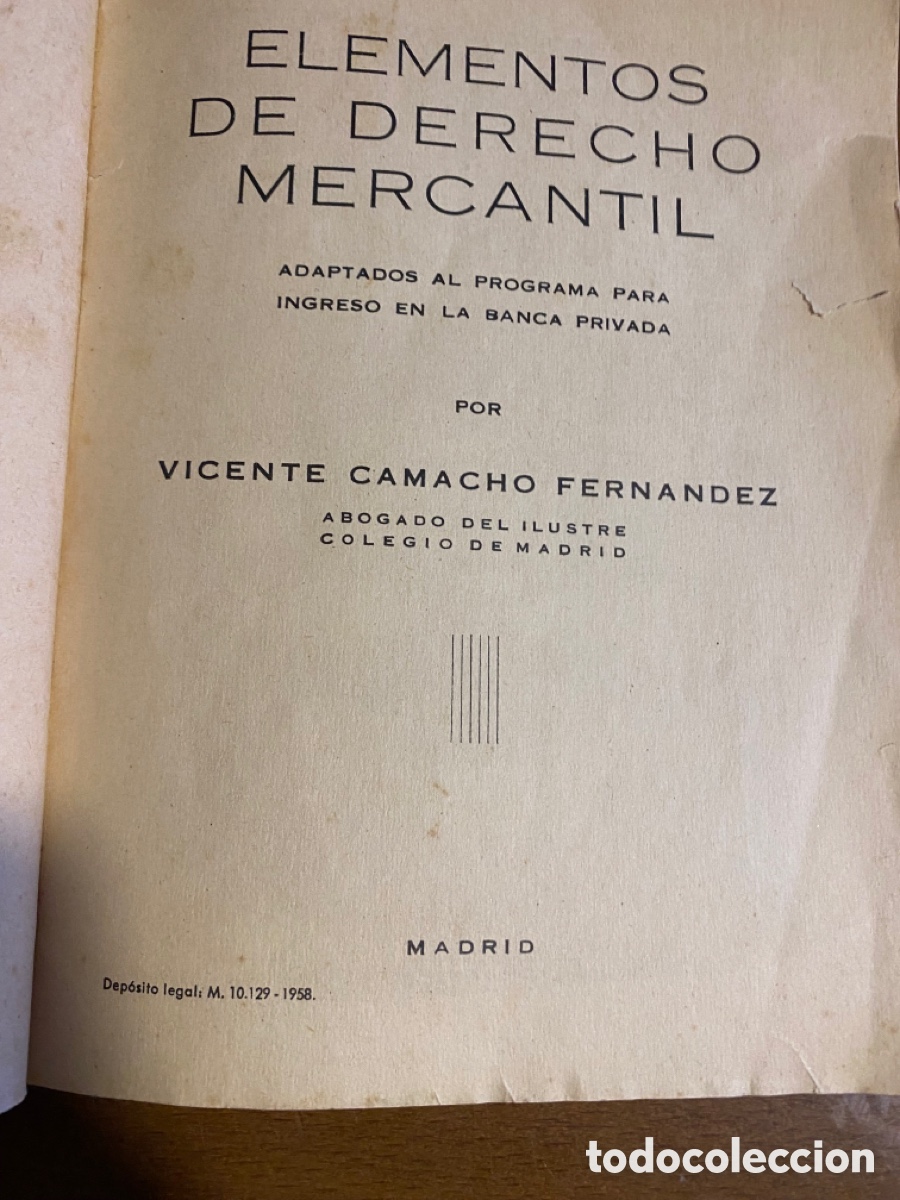 Libros de segunda mano: Libro viejo .Elementos de Derecho Mercantil 1958 - Foto 2