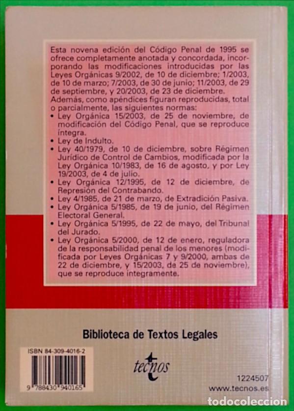 Libros de segunda mano: C&oacute;digo penal &ndash; 2004 - Editorial Tecnos - Foto 2