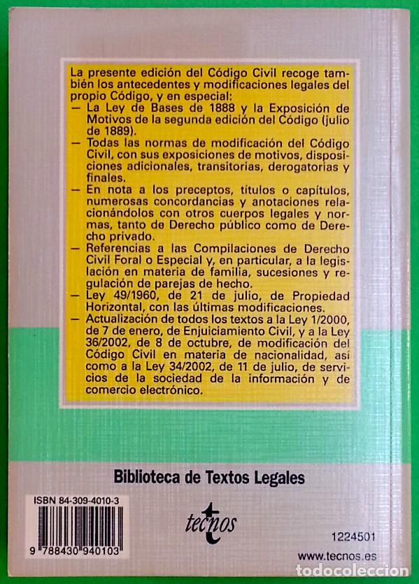 Libros de segunda mano: C&oacute;digo civil - Editorial Tecnos 2003 - Foto 2