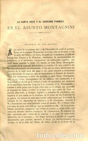 Libri di seconda mano: LA SANTA SEDE Y EL GOBIERNO FRANCES EN EL ASUNTO MONTAGNINI. - GOYENA A.P.