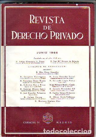 Libri di seconda mano: REVISTA DE DERECHO PRIVADO. JUNIO 1966. -