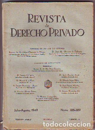 Libros de segunda mano: REVISTA DE DERECHO PRIVADO. JULIO-AGOSTO 1949. -