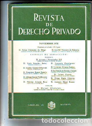 Libri di seconda mano: REVISTA DE DERECHO PRIVADO. NOVIEMBRE 1978. -