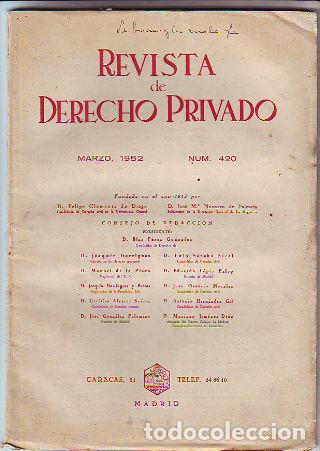 Libri di seconda mano: REVISTA DE DERECHO PRIVADO. MARZO 1952. -