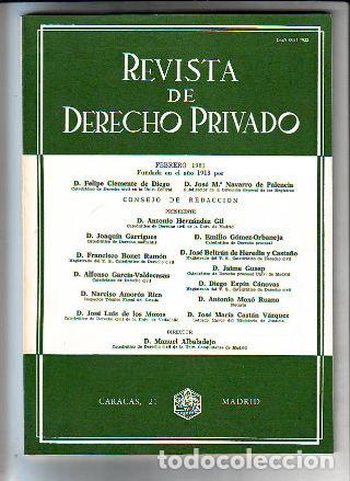 Libri di seconda mano: REVISTA DE DERECHO PRIVADO. FEBRERO 1981. -