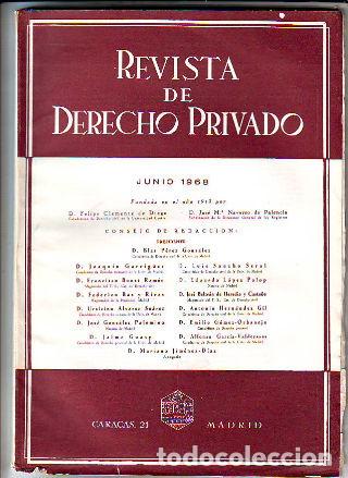 Libri di seconda mano: REVISTA DE DERECHO PRIVADO. JUNIO 1968. -