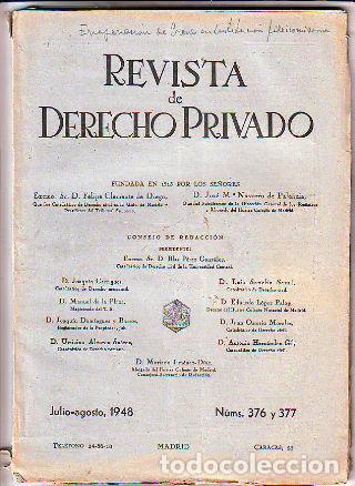 Libri di seconda mano: REVISTA DE DERECHO PRIVADO. JULIO-AGOSTO 1948. -