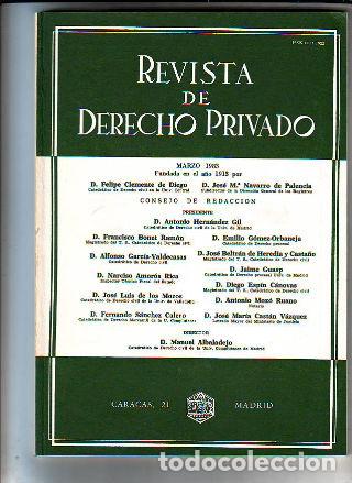 Libri di seconda mano: REVISTA DE DERECHO PRIVADO. MARZO 1983. -