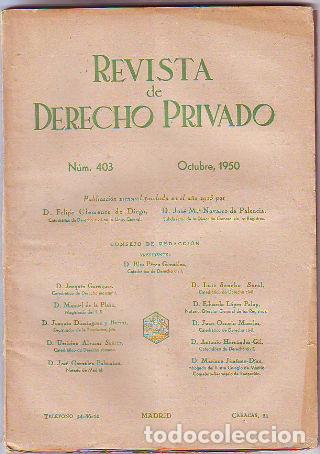 Libros de segunda mano: REVISTA DE DERECHO PRIVADO. OCTUBRE 1950. -