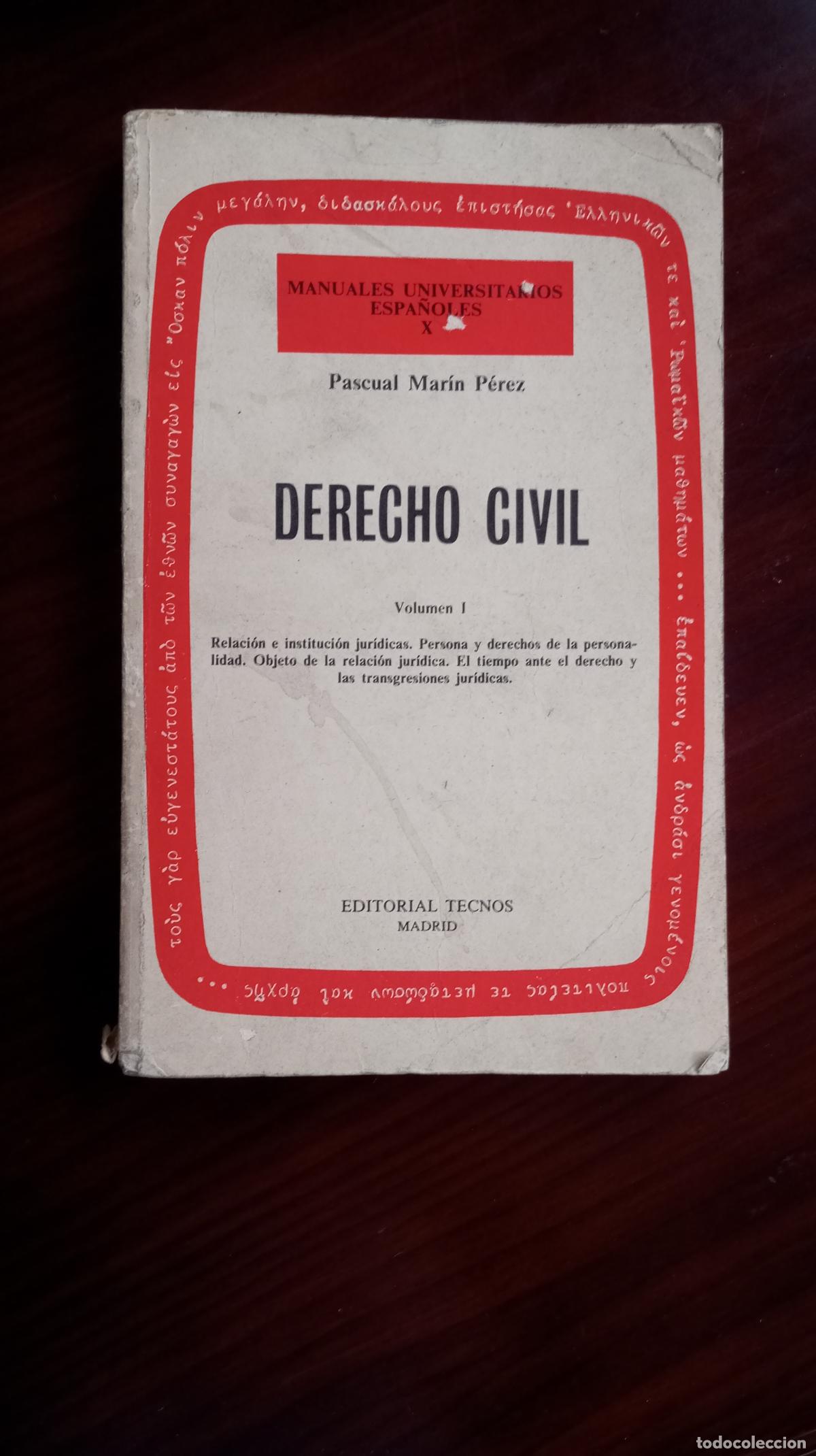 Libros de segunda mano: DERECHO CIVIL VOLUMEN I PASCUAL MARIN