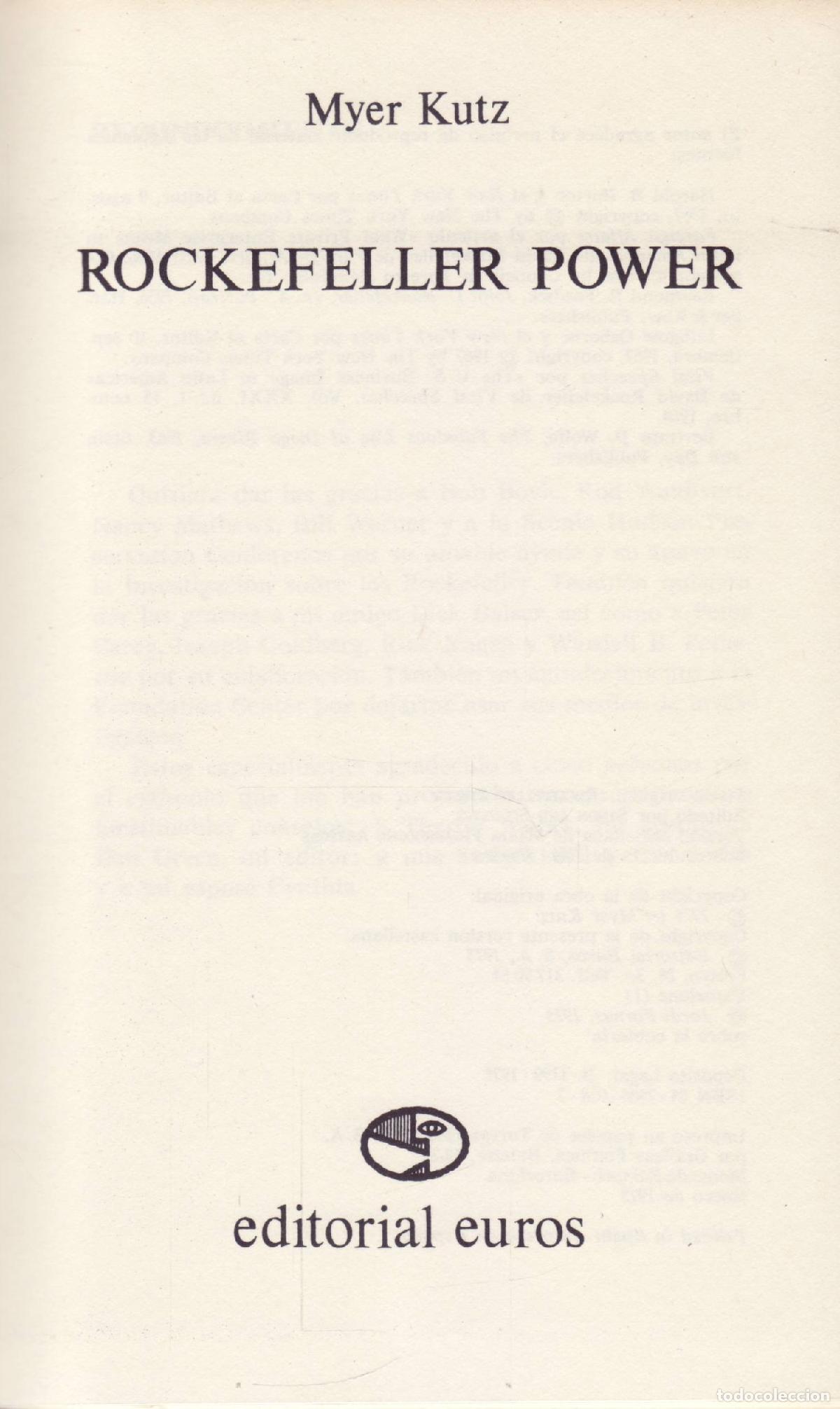 Libros de segunda mano: Rockefeller power - Kutz, Myer - Foto 1