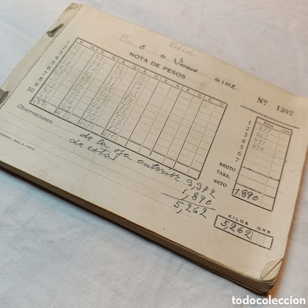 Libros de segunda mano: ANTIGUO TALONARIO DE PESOS,A&Ntilde;O 1952,MANUSCRITO