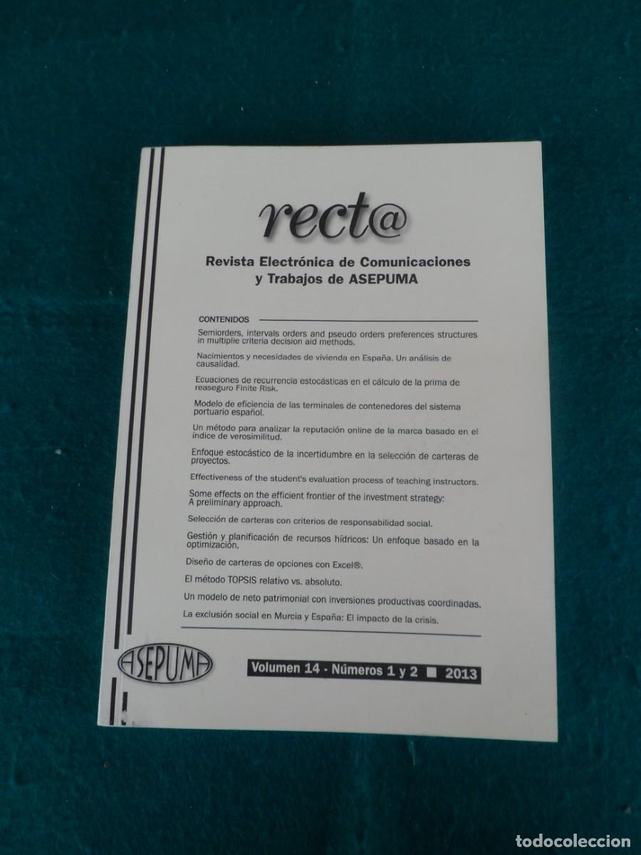 Second hand books: RECTA. Revista Electr&oacute;nica de Comunicaciones y Trabajos de ASEPUMA. Volumen 14, N&uacute;meros 1 y 2. 2013