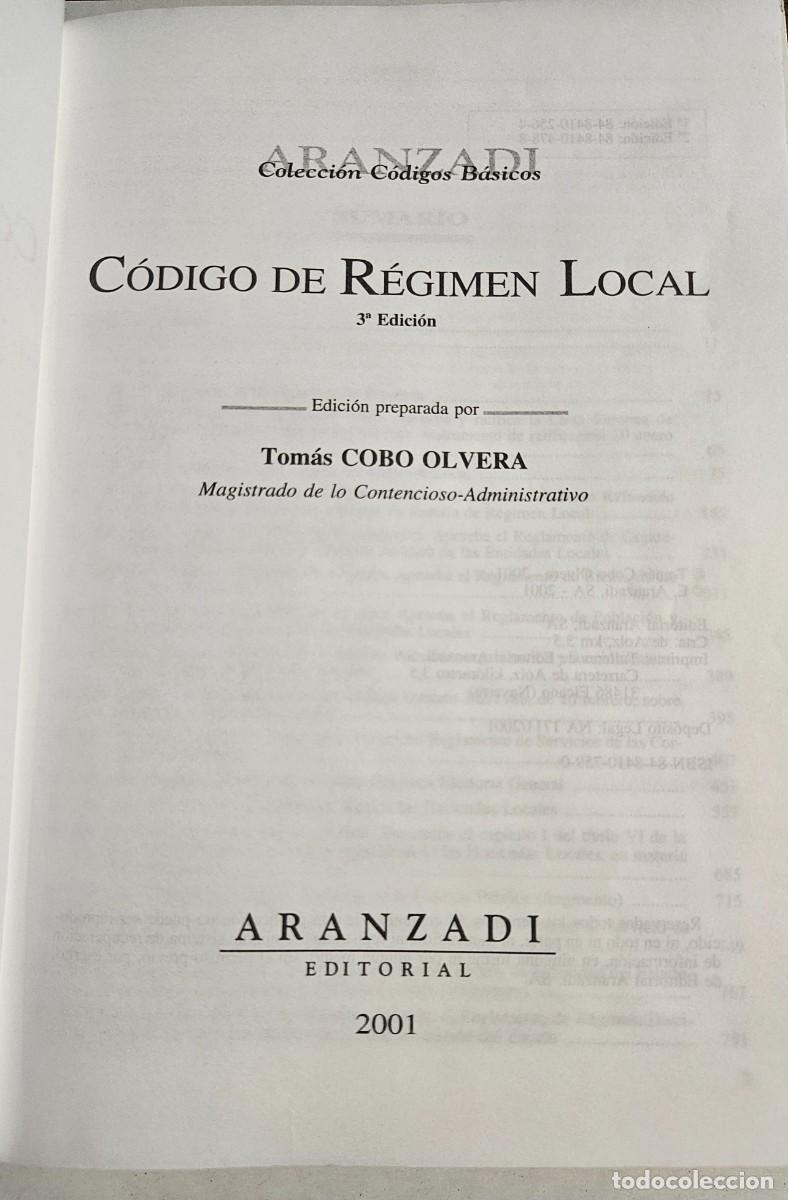 Libros de segunda mano: C&Oacute;DIGO DE R&Eacute;GIMEN LOCAL - 3&ordf; Edici&oacute;n 2001 - Tom&aacute;s Cobo Olvera - Aranzadi - Foto 4