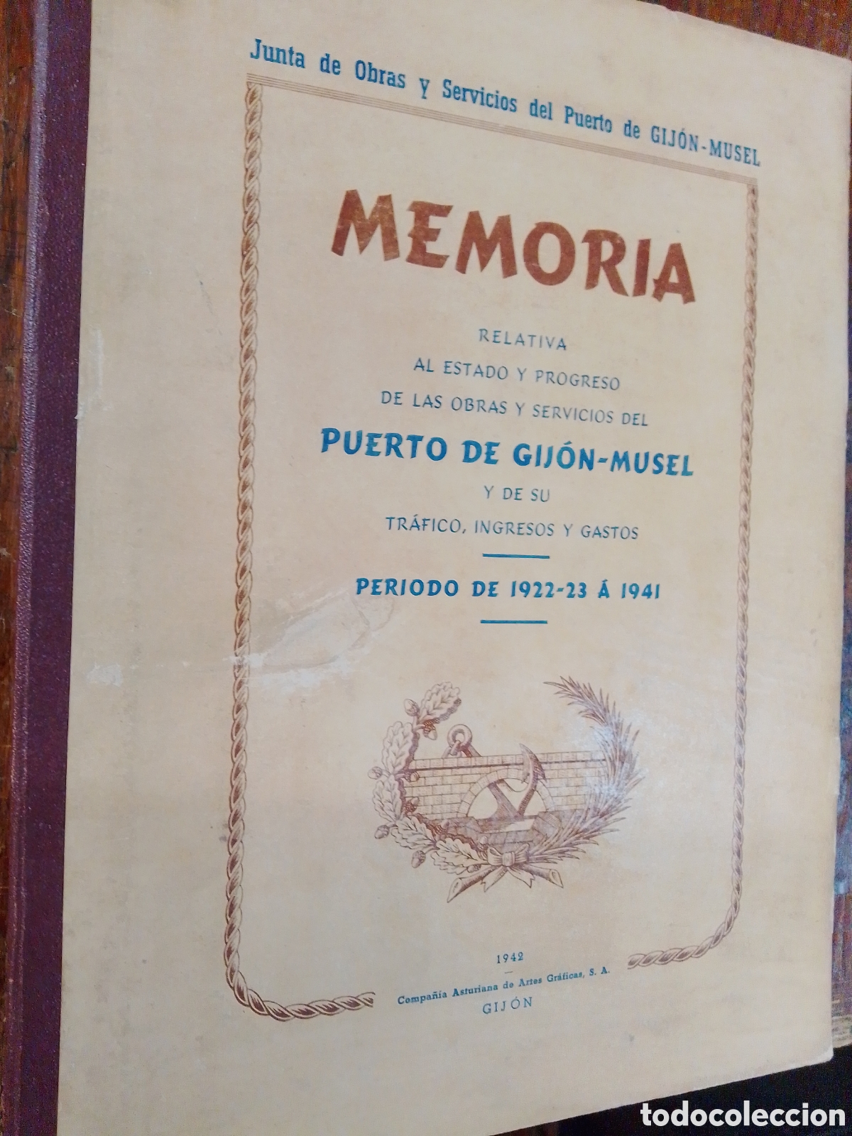 Libri di seconda mano: PUERTO DE GIJON-MUSEL. MEMORIA DE OBRAS Y SERVICIOS. COMPA&Ntilde;IA ASTURIANA DE ARTES GRAFICAS. 1942.