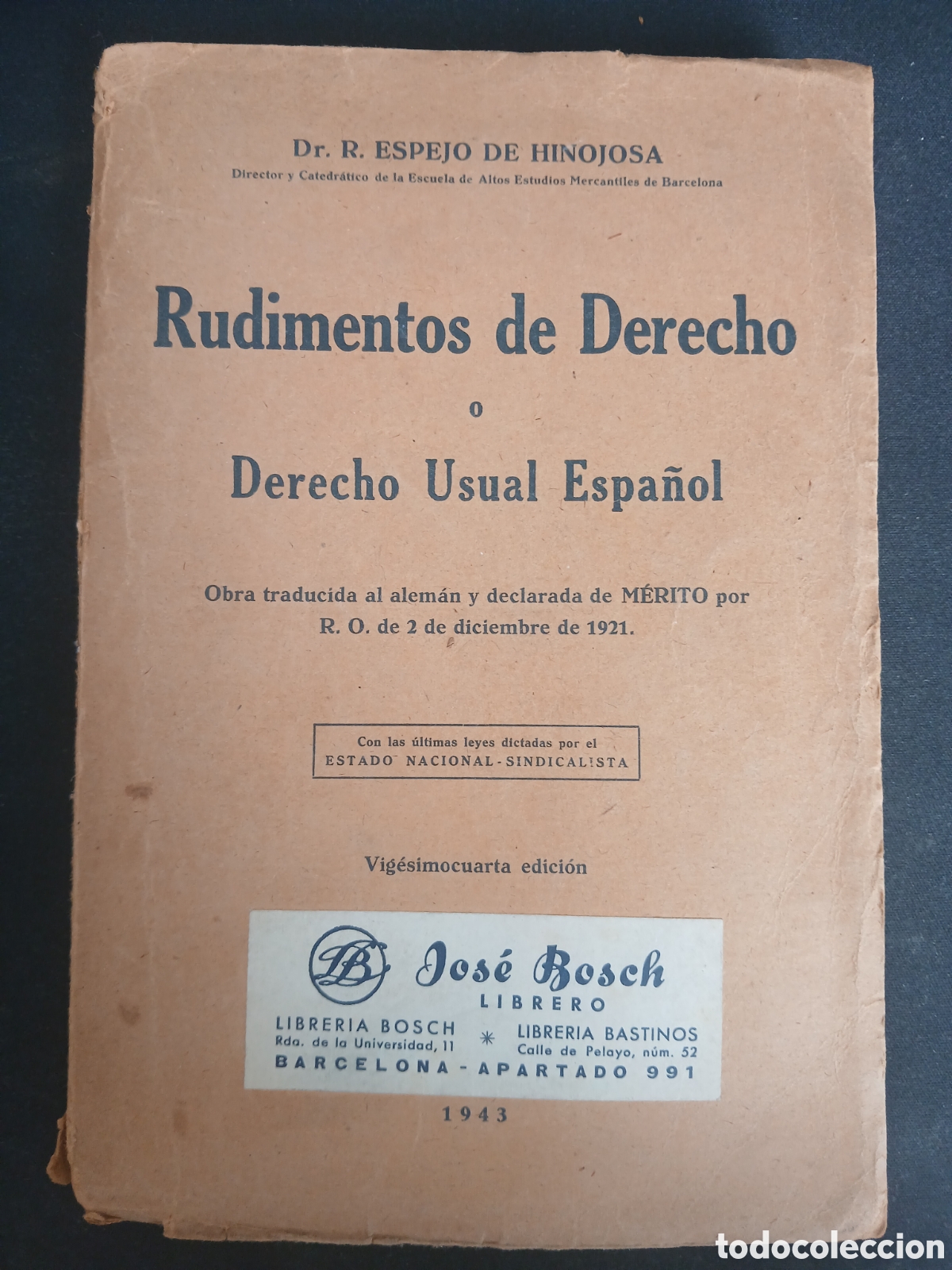 Libri di seconda mano: rudimentos de derecho o derecho usual. 1943