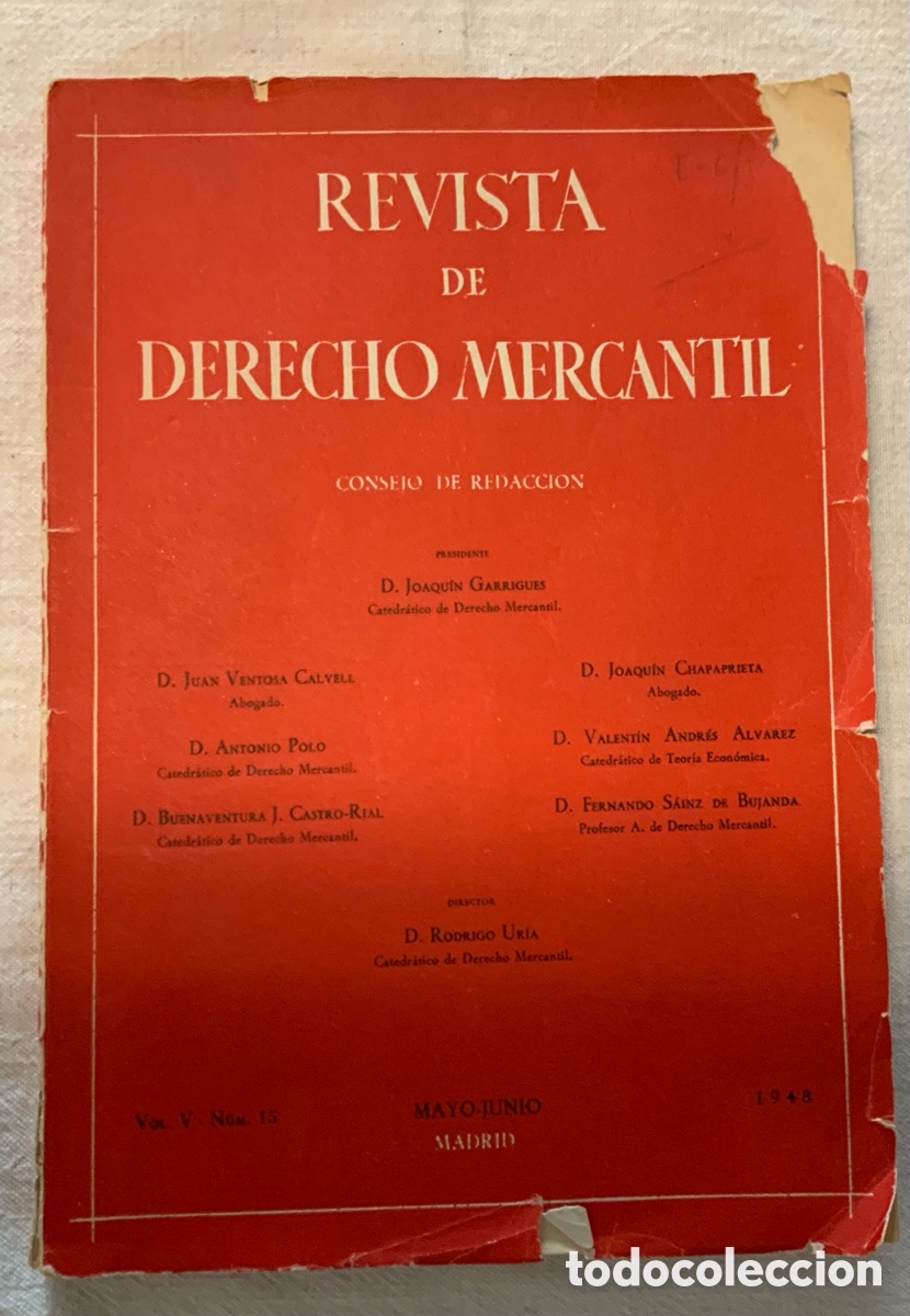 Libros de segunda mano: Revista de derecho mercantil. Volumen V n&uacute;mero 15. Mayo- junio 1948.