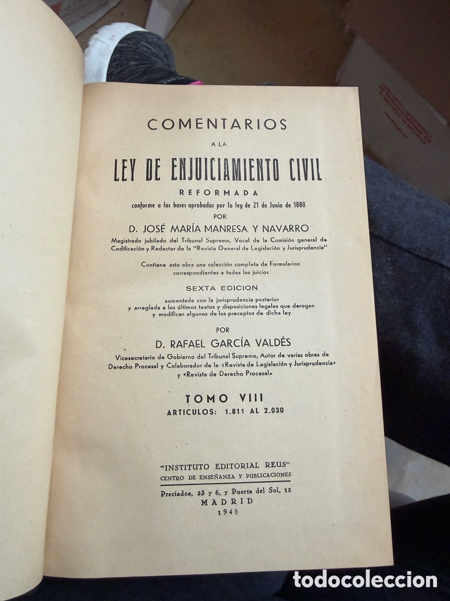 Libros de segunda mano: Comentarios a la Ley de Enjuiciamiento Civil &ndash; Tomo VIII &ndash; Manresa &ndash; 6&ordf; ed. 1948 &ndash;