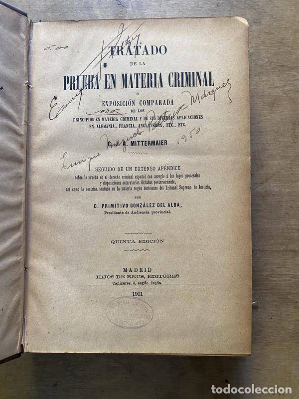 Libros de segunda mano: Tratado de la Prueba en Materia Criminal - Mittermaier A.