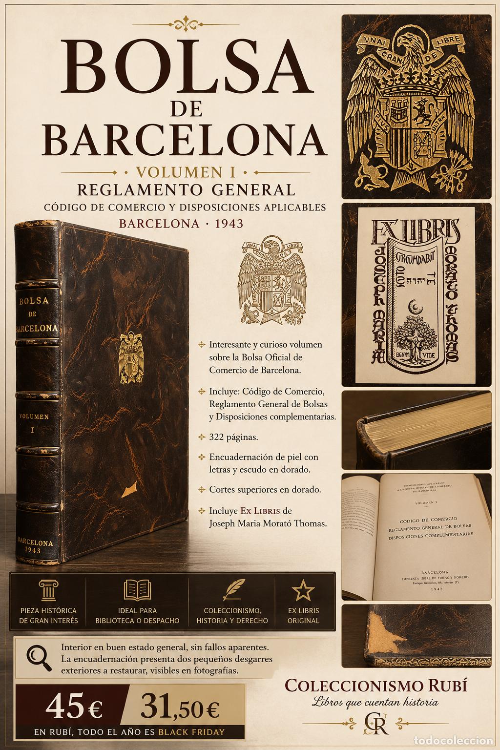 Libros de segunda mano: BOLSA DE BARCELONA 1943 &middot; C&Oacute;DIGO DE COMERCIO Y REGLAMENTO GENERAL / ENCUADERNACI&Oacute;N EN PIEL
