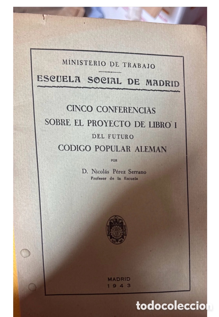 Libros de segunda mano: Cinco conferencias sobre el Proyecto de Libro I del futuro C&oacute;digo Popular Alem&aacute;n