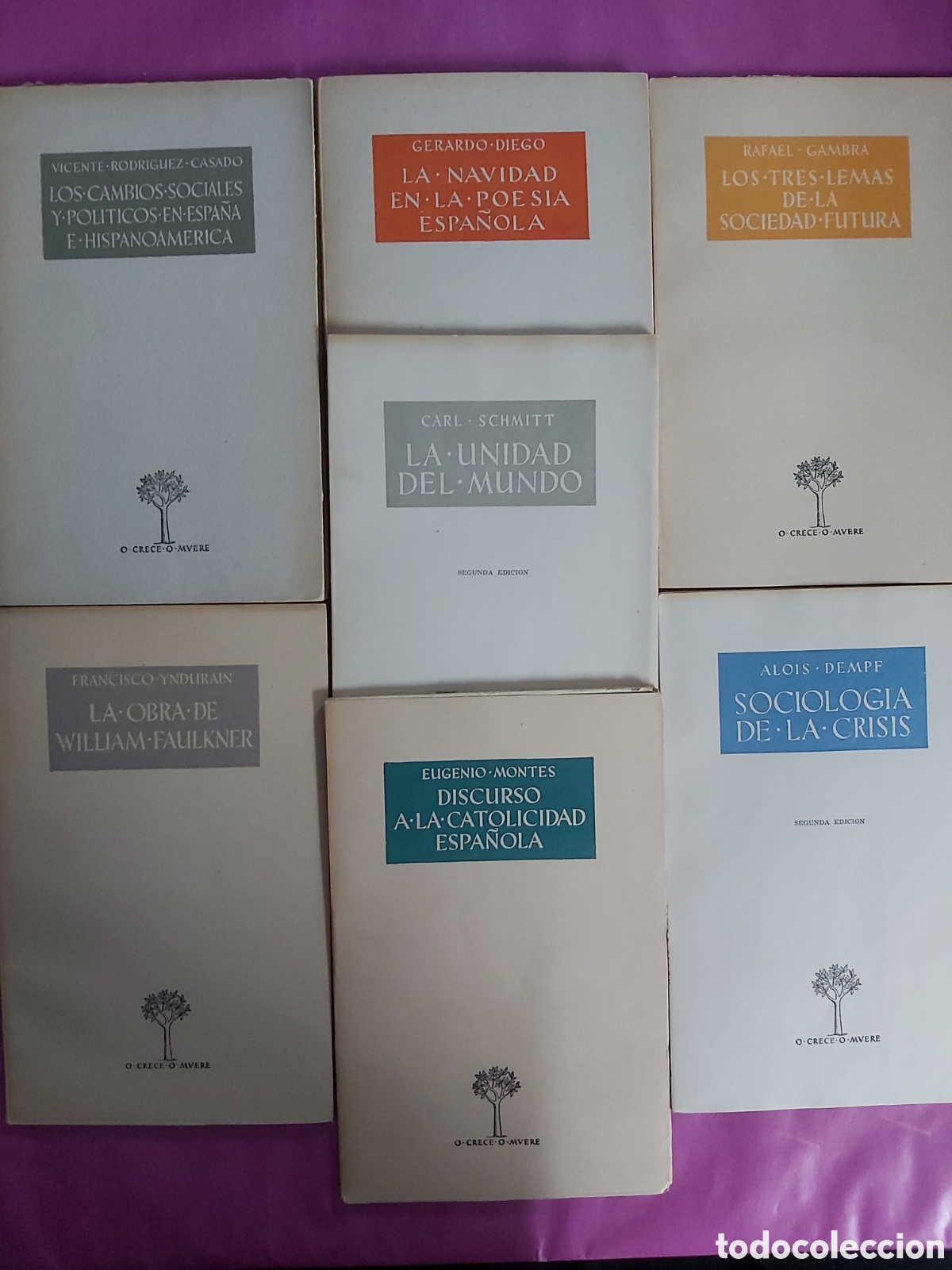 Libros de segunda mano: 7 OBRAS SCHMITT MONTES YNDURAIN DEMPF RODR&Iacute;GUEZ CASADO GERARDO DIEGO GAMBRA O CRECE O MVERE