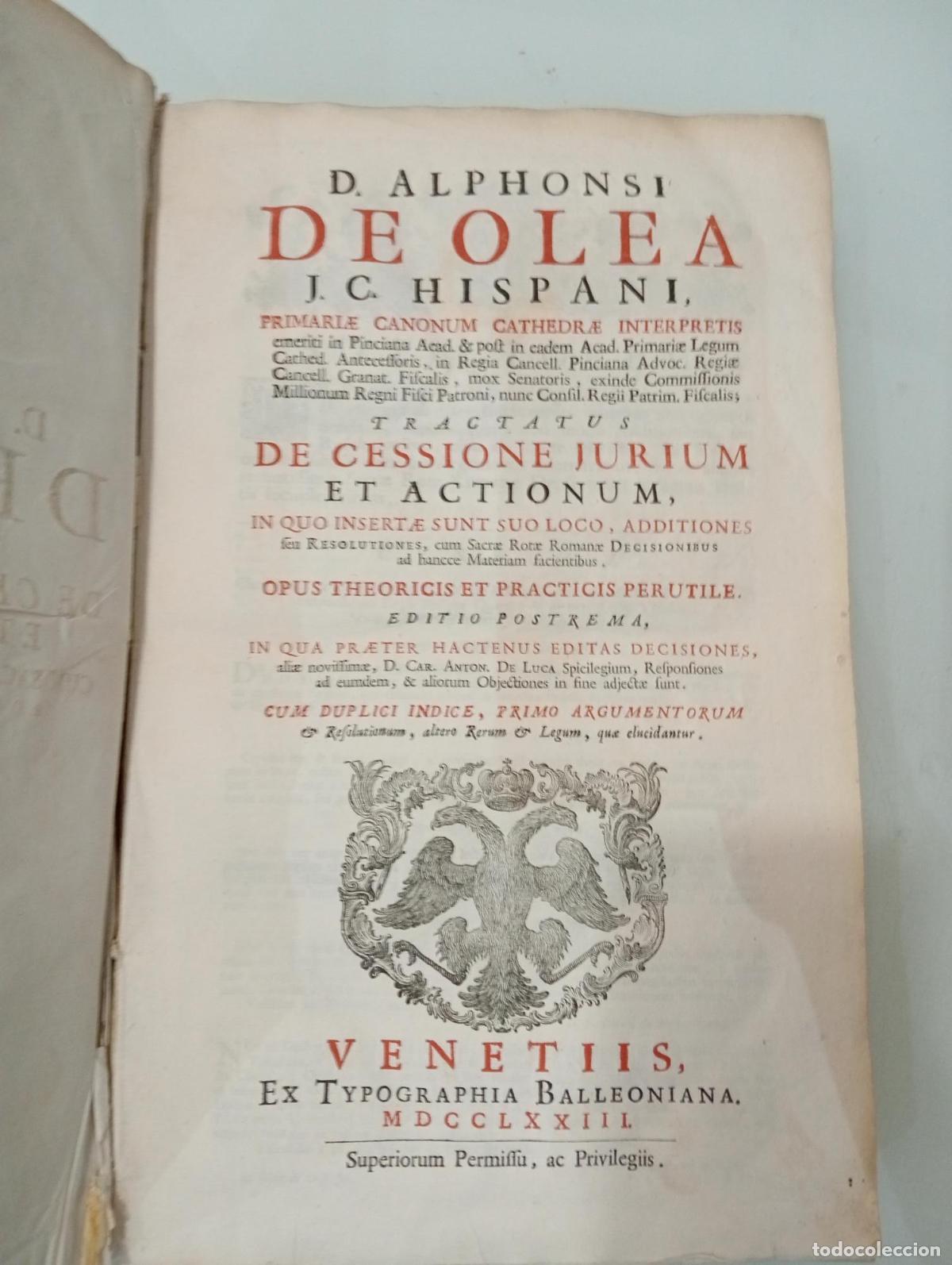 Libros de segunda mano: Tractatvs de cessione Ivrivm et actionvm - Olea, Alphonsi De.
