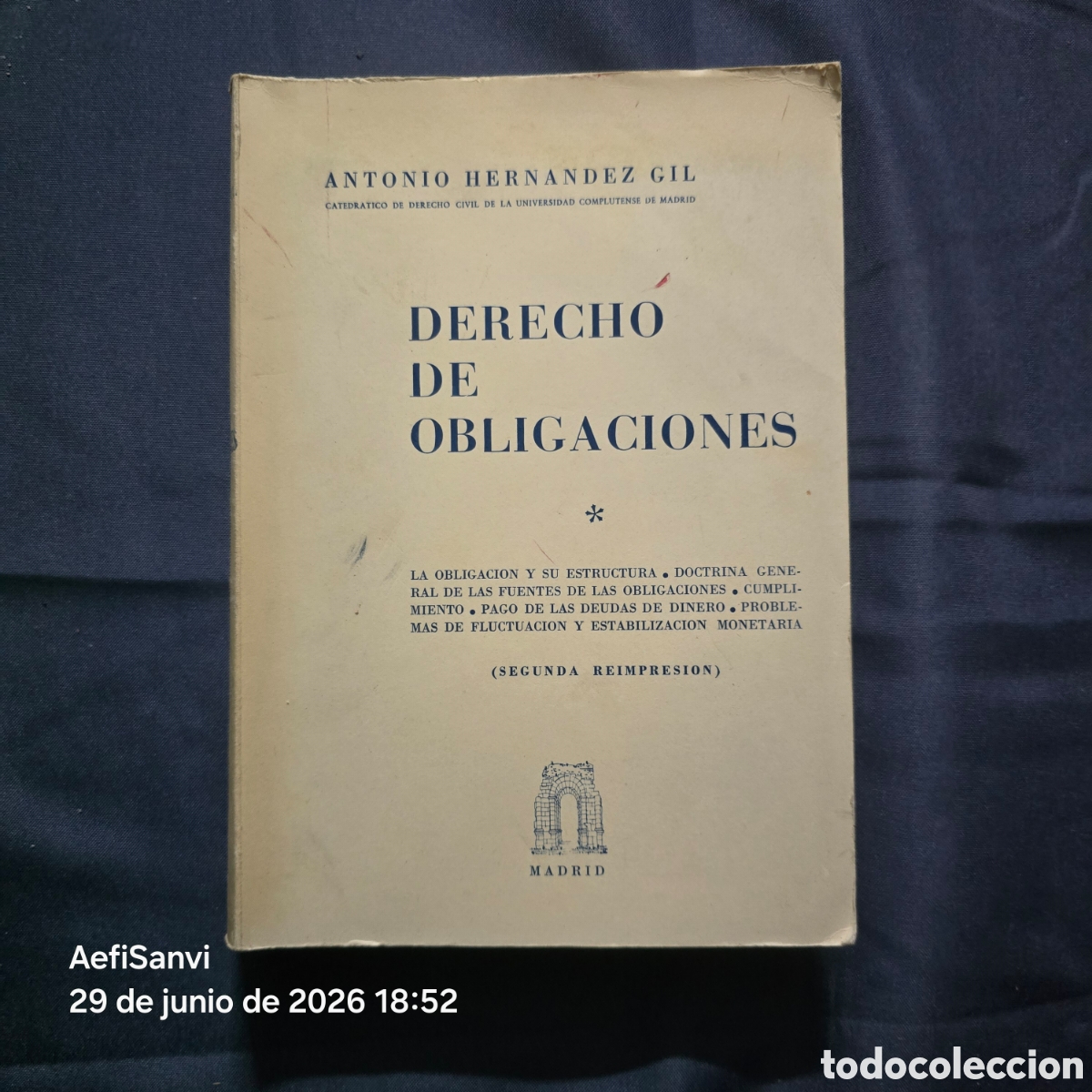 Libros de segunda mano: DERECHO DE OBLIGACIONES I (ANTONIO HERN&Aacute;NDEZ GIL) (MADRID)