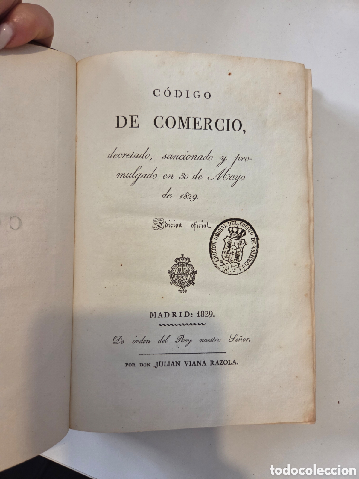 Libros de segunda mano: C&oacute;digo de Comercio (1829) - Edici&oacute;n Oficial - Juli&aacute;n Viana Razola - Pasta Espa&ntilde;ola (Excelente estado