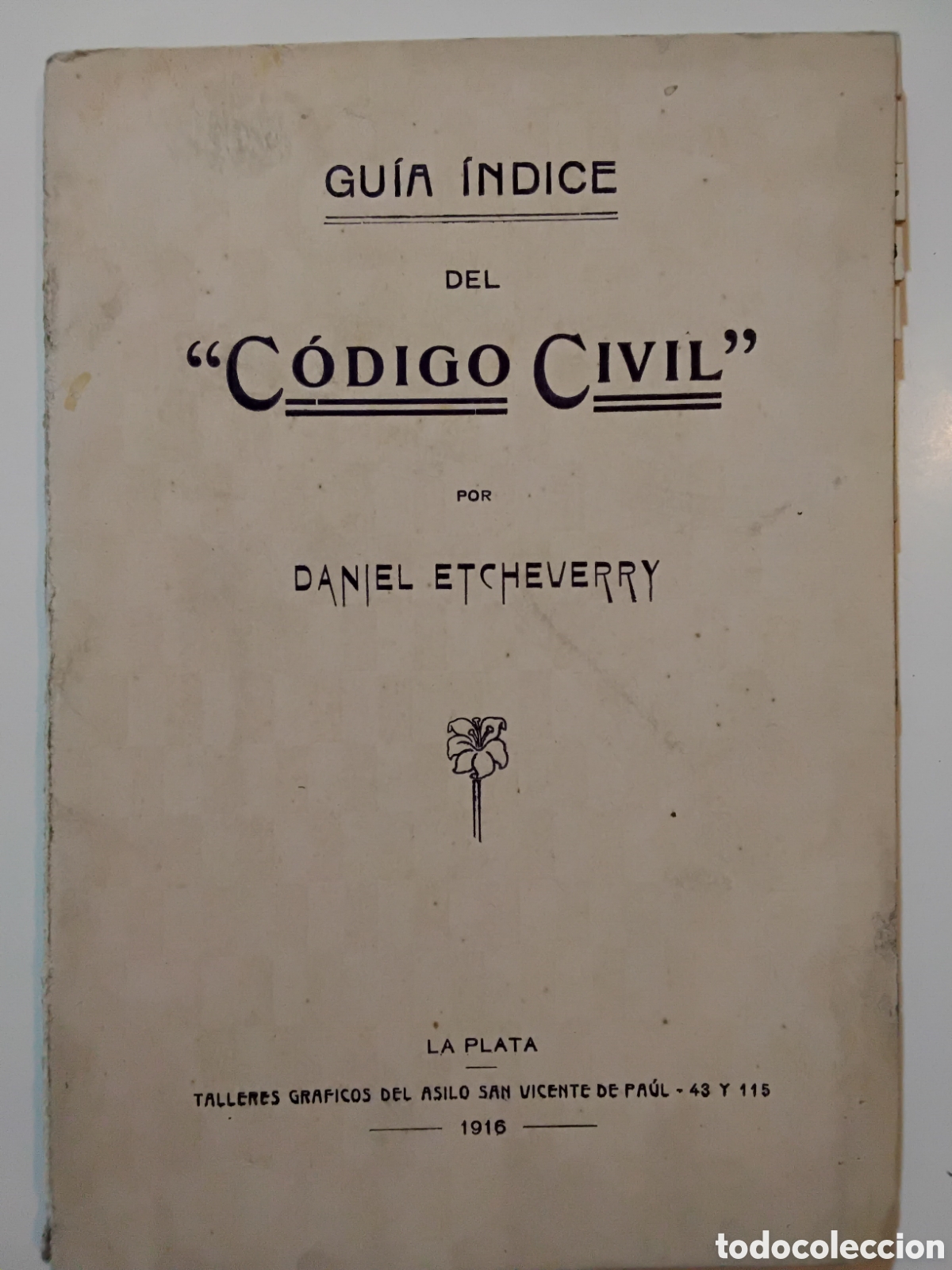 Libros de segunda mano: Etcheverry, Daniel &ndash; Gu&iacute;a &Iacute;ndice del &rdquo;C&oacute;digo Civil&rdquo; &mdash; 1916