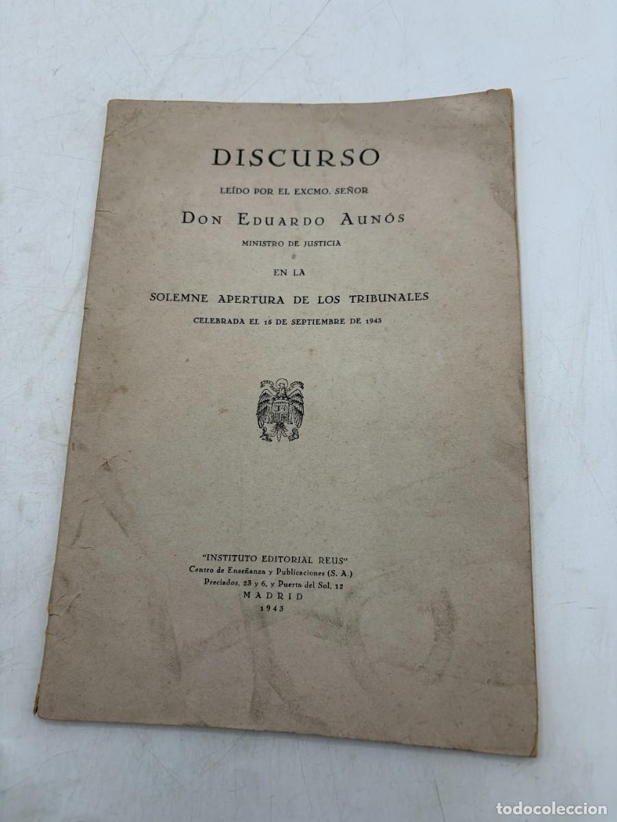 Libros de segunda mano: ABOLENGO Y PRESTIGIO DE LA FUNCI&Oacute;N JUDICIAL. EDUARDO AUN&Oacute;S. EDITORIAL REUS. MADRID, 1943. P&Aacute;GS: 60