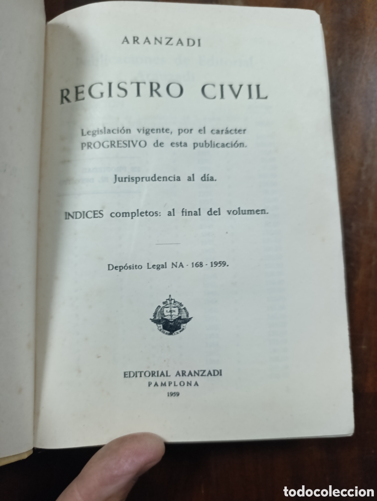 Libros de segunda mano: Registro Civil. Aranzadi 1959
