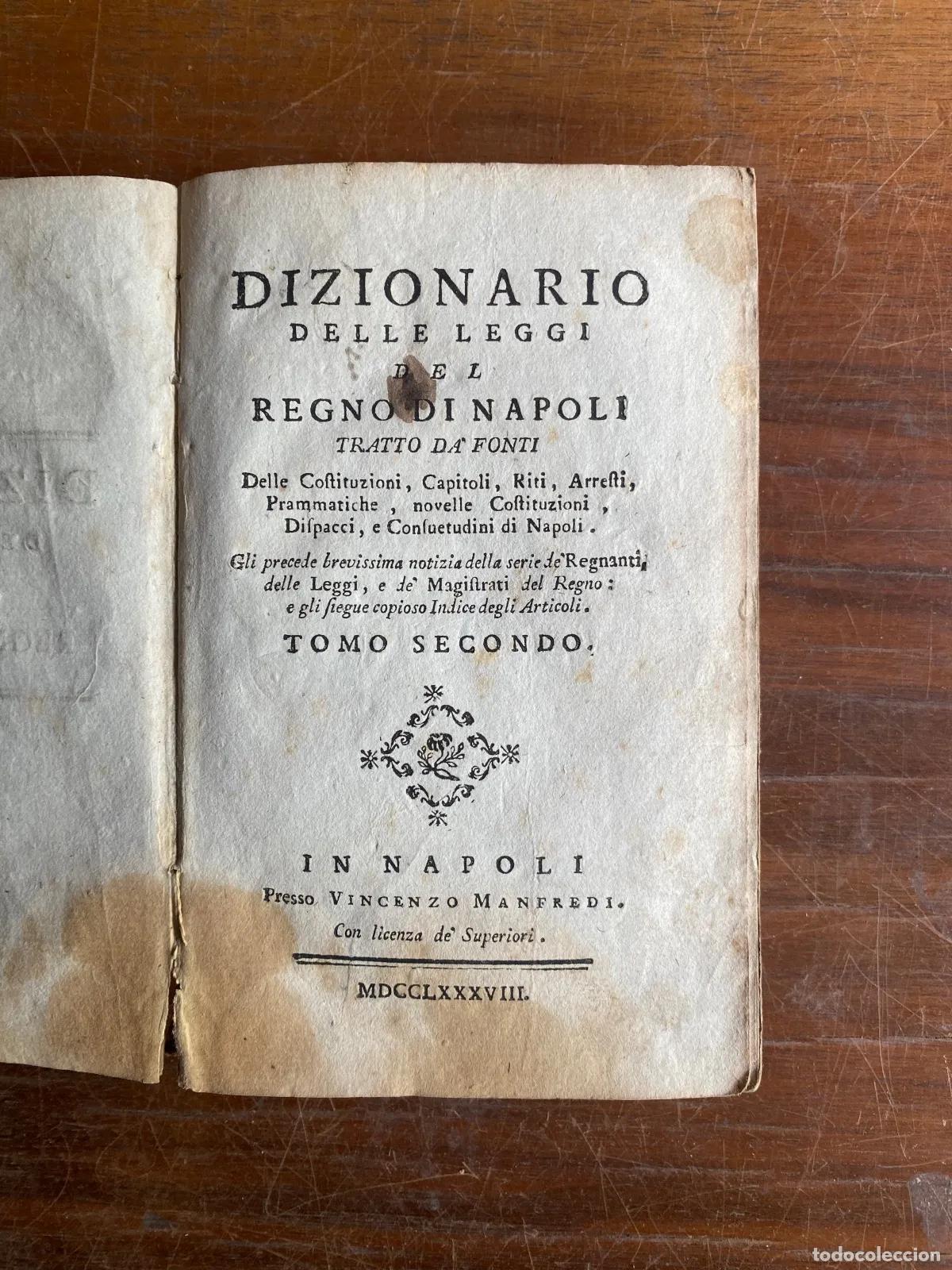 Libros de segunda mano: Dizionario delle leggi del Regno di Napoli