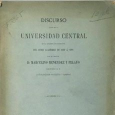 Diccionarios de segunda mano: MENÉNDEZ Y PELAYO: DISCURSO LEÍDO EN LA UNIVERSIDAD CENTRAL... 1889. Lote 68348273