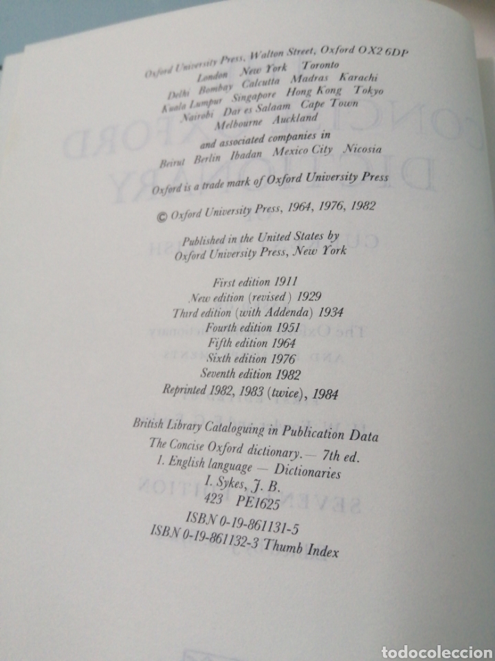 Diccionarios de segunda mano: THE CONCISE OXFORD DICTIONARY. SEVENTH EDITION. 1984. COMO NUEVO. - Foto 8