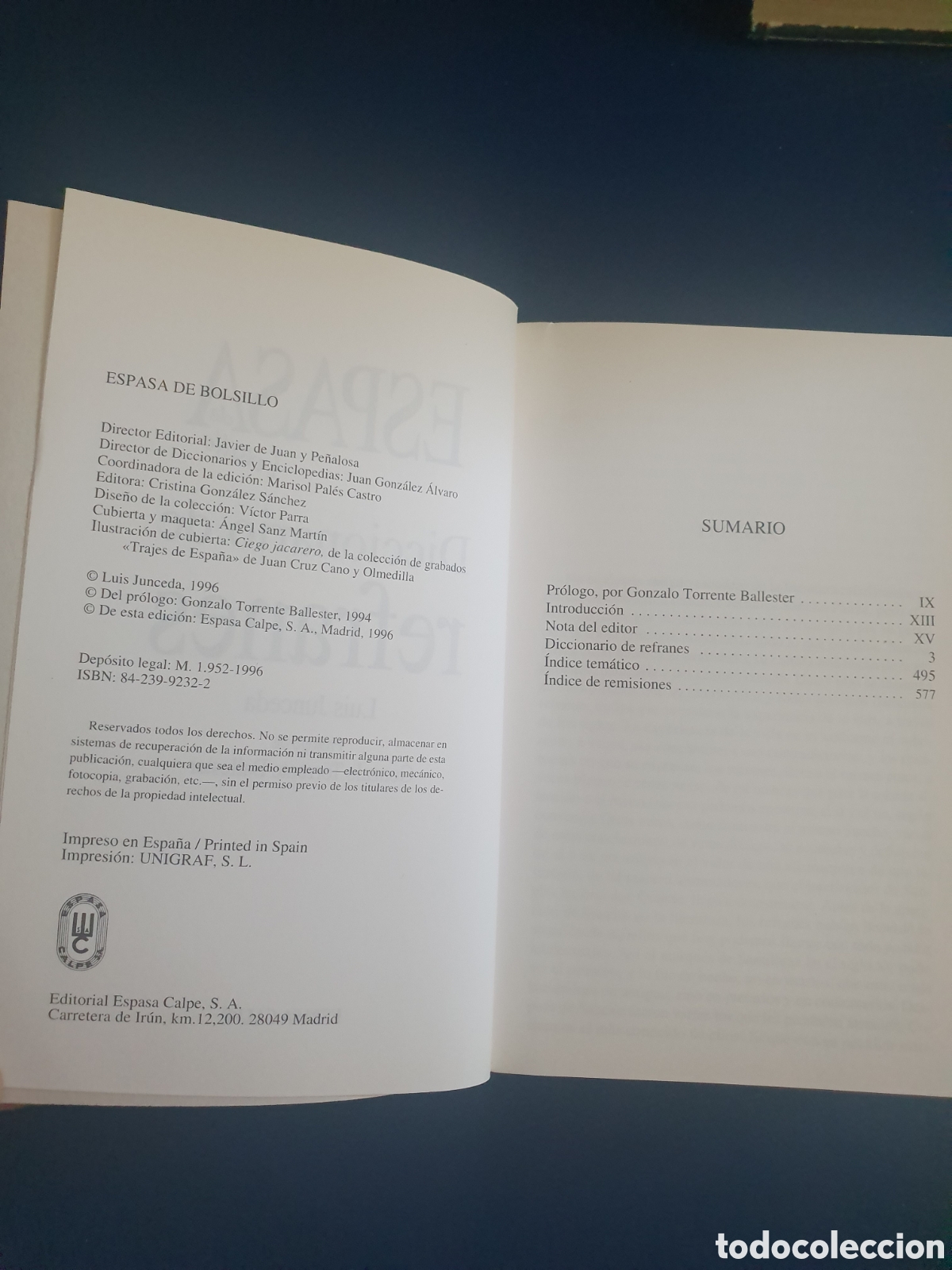 Diccionarios de segunda mano: DICCIONARIO DE REFRANES ESPASA DE BOLSILLO LUIS JUNCEDA - Foto 3