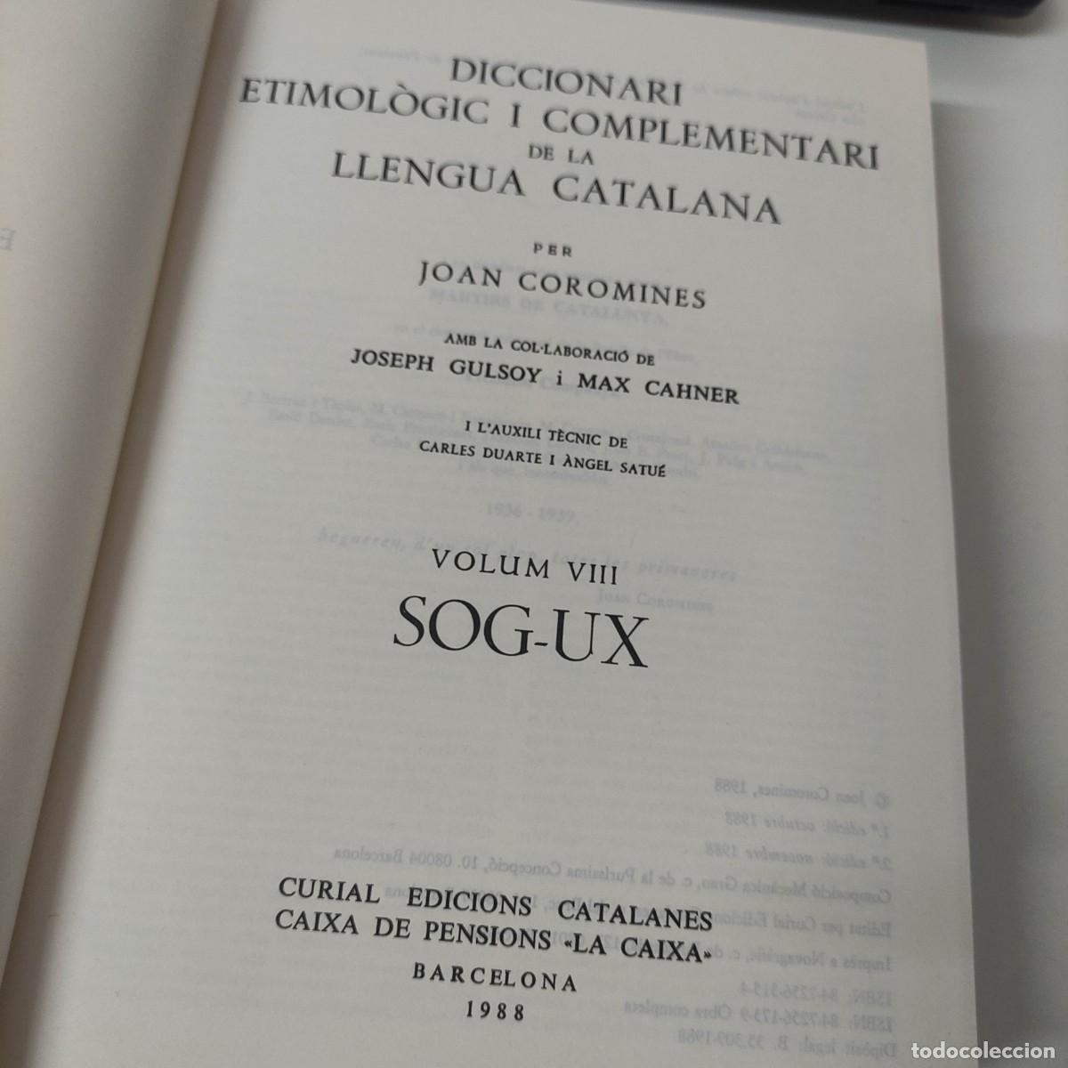 Diccionarios de segunda mano: Diccionari Etimologic I Complementari de la Llengua catalana. - Foto 4